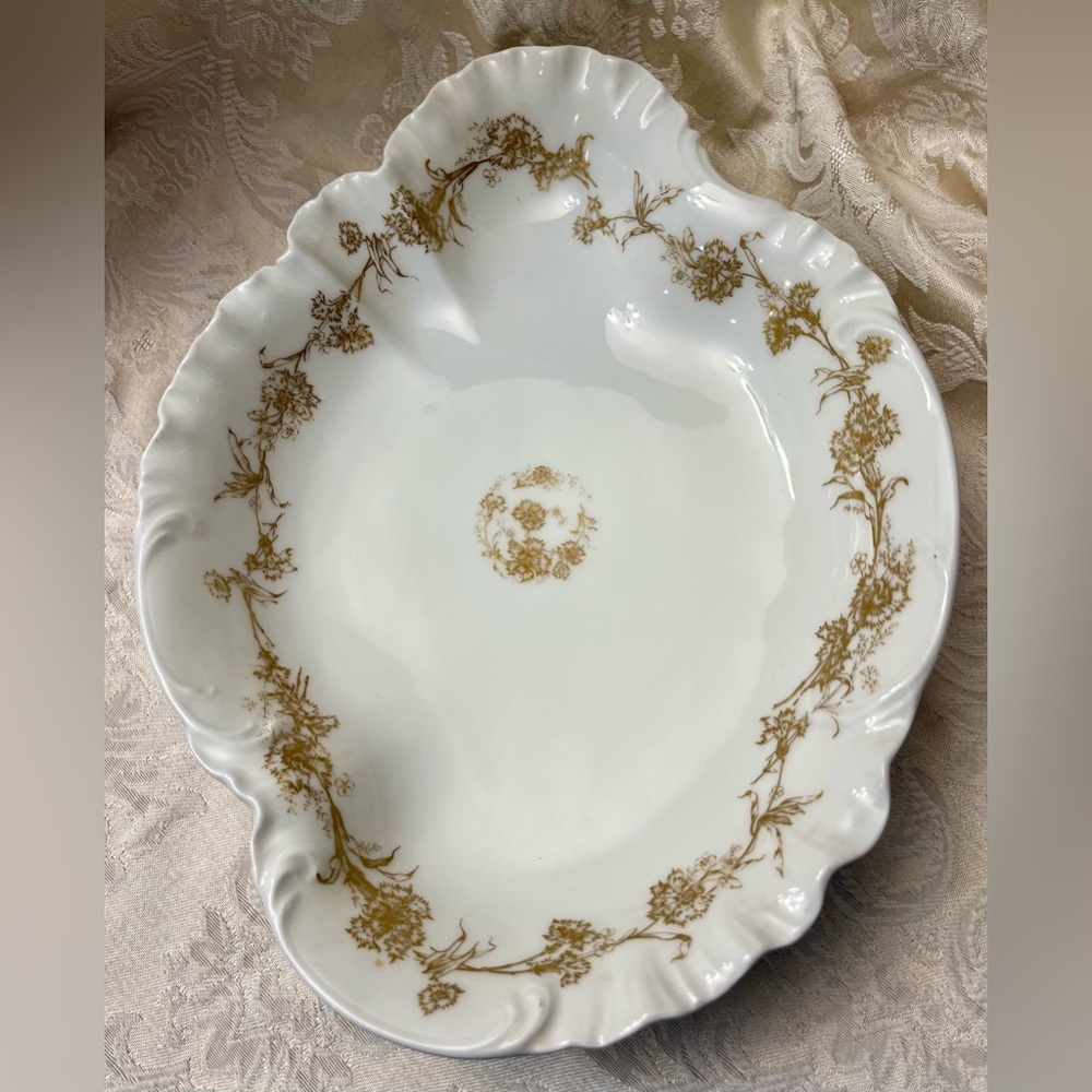 Antique Haviland Limoges Gold Floral Underplate Tray H&Co France Gilded 12x9"